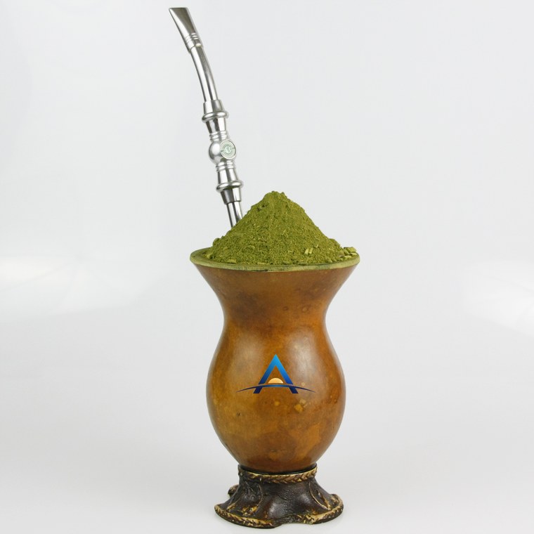 Cuia de chimarrão de porongo natural com bomba de prata e o símbolo da AI Horizon Labs aplicado no corpo